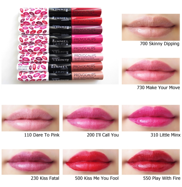 rimmel london provocalips 16 hr kiss proof lip colour swatches